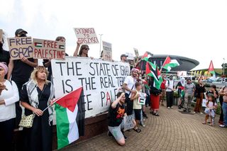 Protesty przed Polska - Izrael na Eurobasket 2025