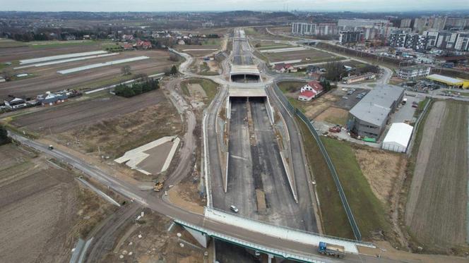 Budowa północnej obwodnicy Krakowa - zdjęcia styczeń 2024