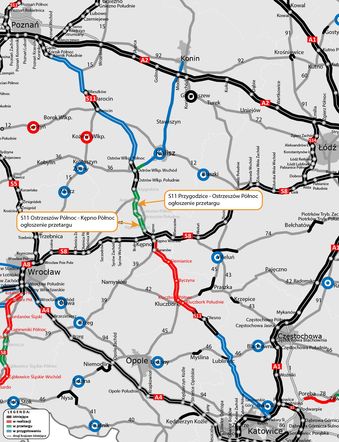 Przebieg nowych odcinków S11 w woj. wielkopolskim