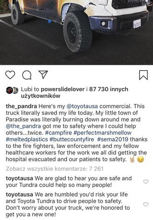 Wpis Toyoty na Instagramie - pomógł innym, dostanie nowego pick-upa