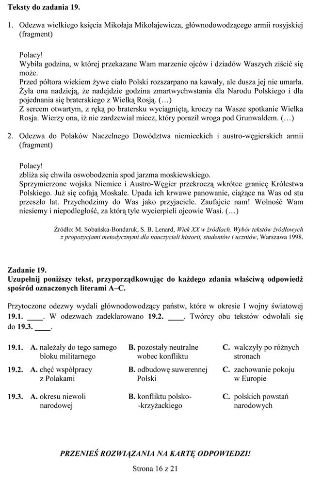 Próbny egzamin gimnazjalny - Historia i WOS