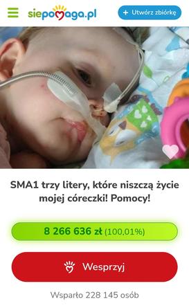 Udało się zebrać całą kwotę na najdroższy lek świata dla Jagódki Michalak spod Kalisza!