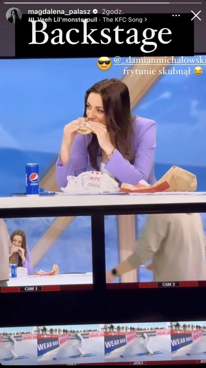 Magdalena Pałasz zajada się fast foodem przed kamerami