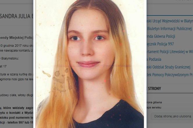 Białystok: Czy ktoś widział tę dziewczynę? Aleksandra Julia Bialik od 10 grudnia nie dała znaku życia!