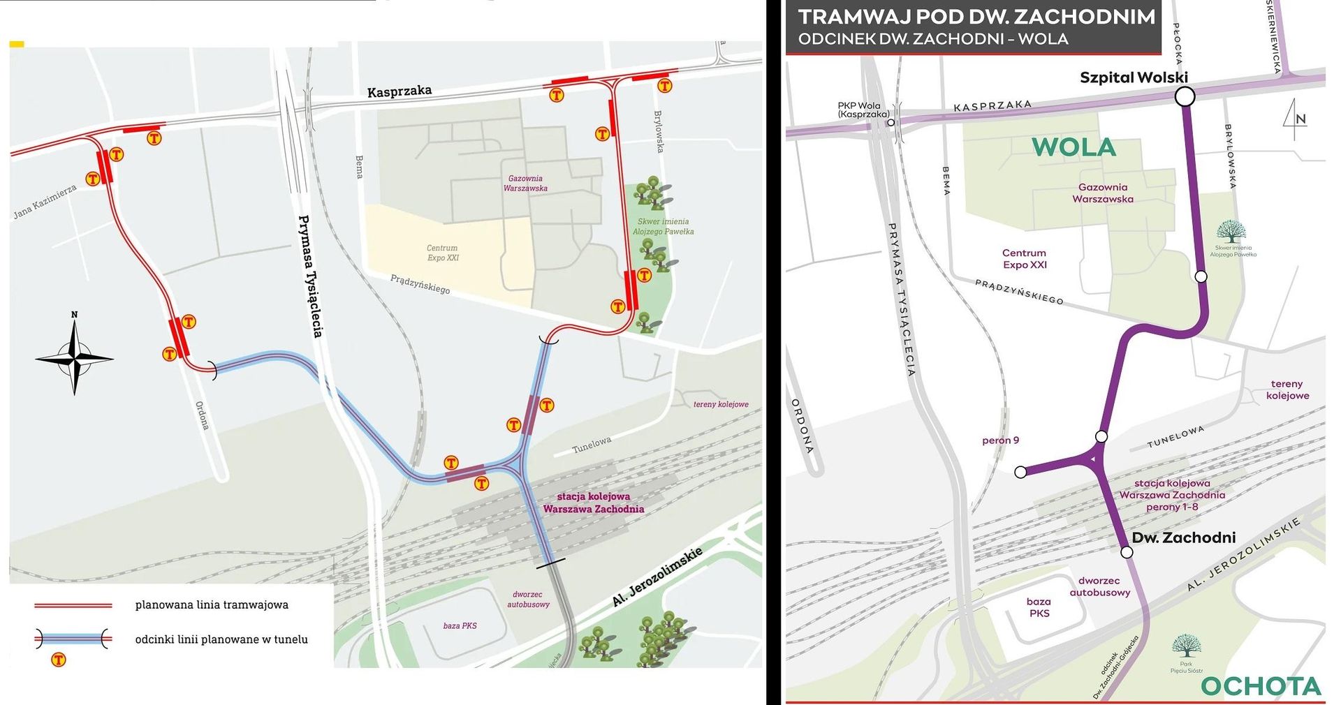 Dwie koncepcje podziemnego tramwaju z Woli na Dworzec Zachodni w Warszawie