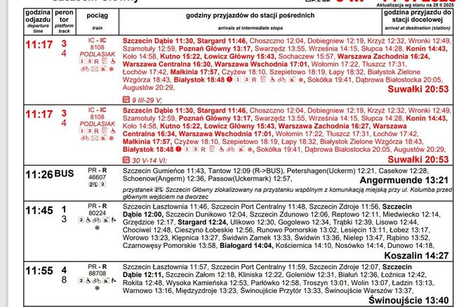 Nowy rozkład jazdy PKP Szczecin Główny marzec 2025 