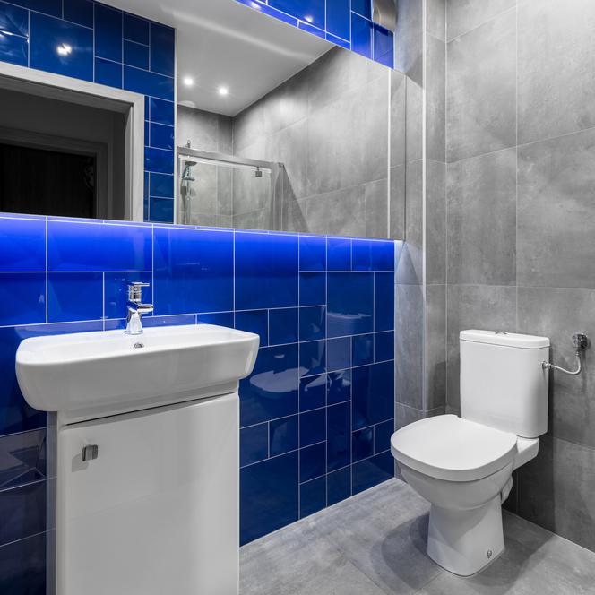 Szara łazienka - niebieski