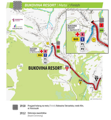 ﻿VI etap Tour de Pologne. Trasa Zakopane - Bukovia Resort. MAPA
