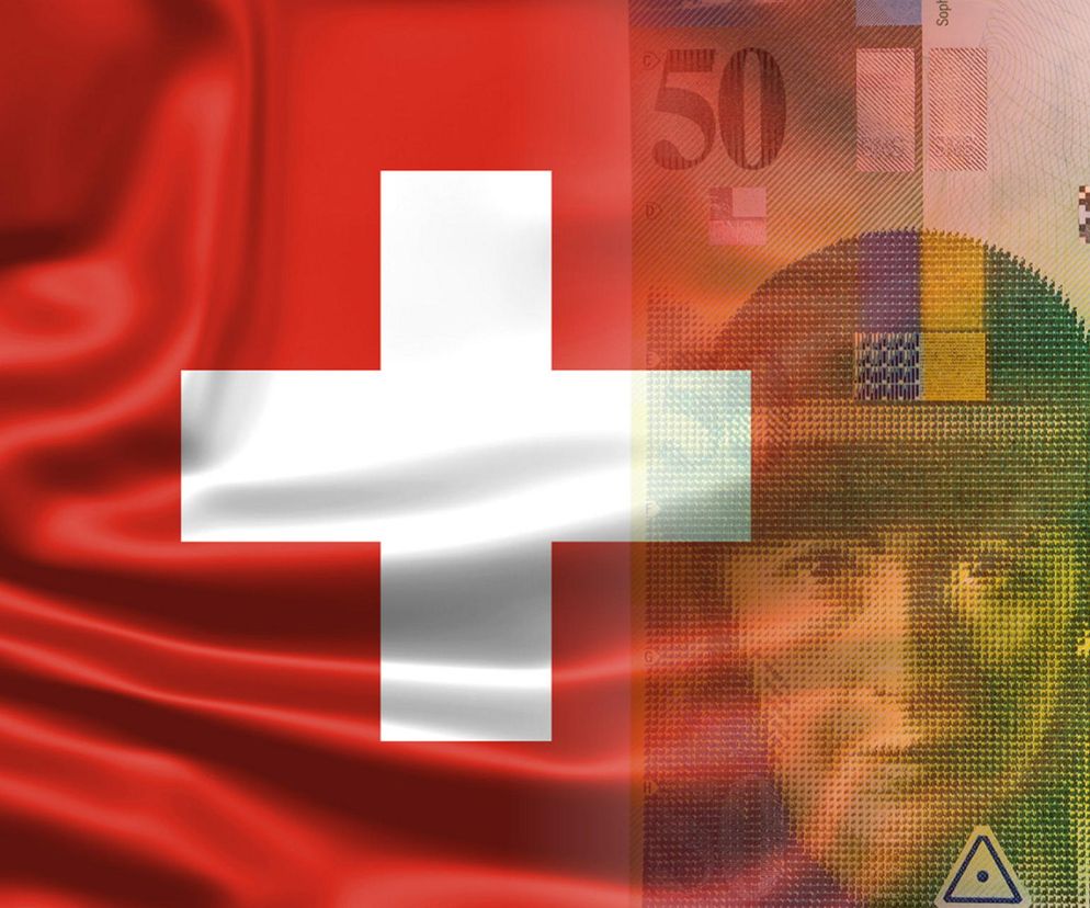 Szwajcarska flaga i fragment banknotu 50 franków szwajcarskich, symbolizujące różnice między kredytami frankowymi a WIBOR. Więcej na ten temat finansów i kredytów możesz przeczytać na portalu Super Biznes.
