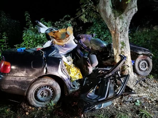 Tragiczny wypadek pod Braniewem. Audi wbiło się w drzewo. Nie żyje 19-latek [ZDJĘCIA]