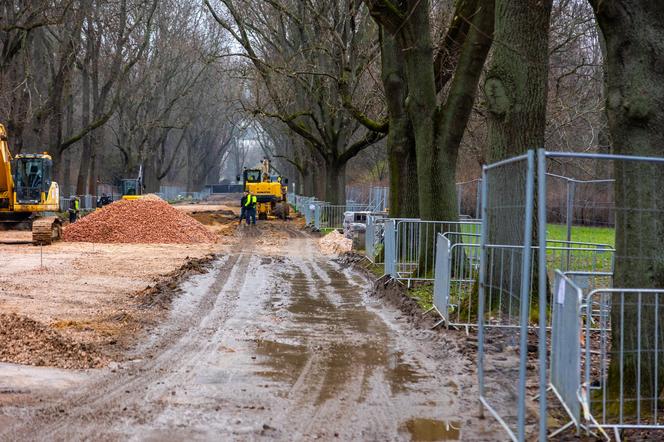 Remont parku Skaryszewskiego w Warszawie na początku marca 2024 r.