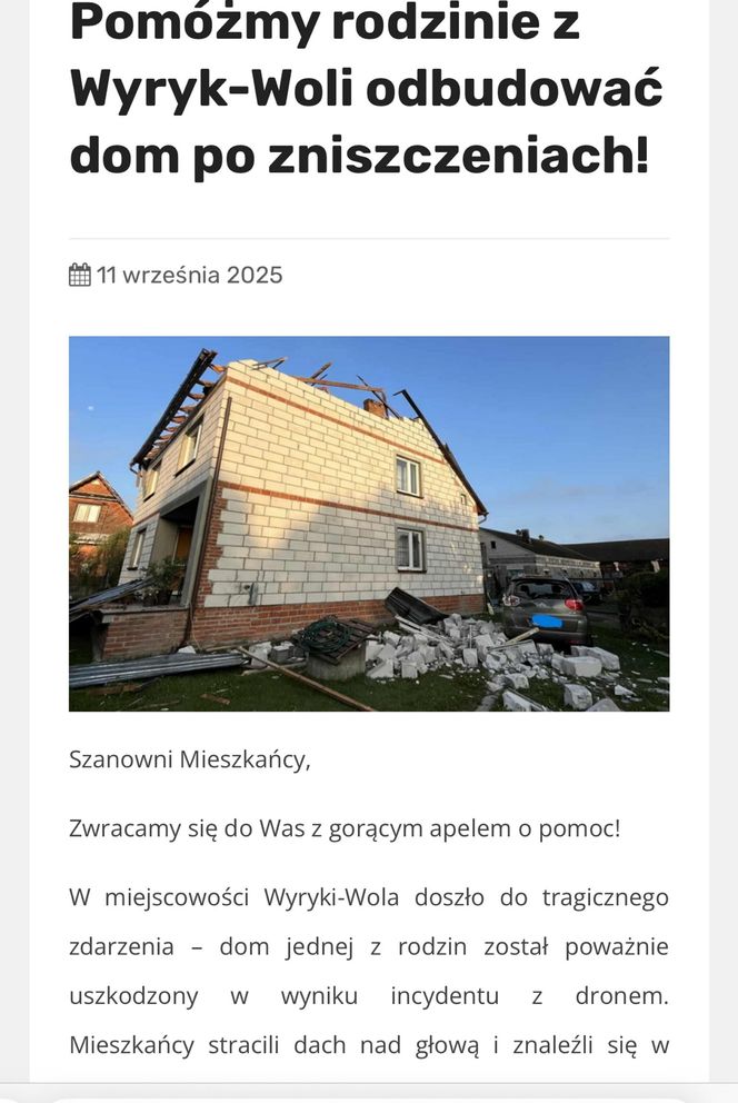 Małżeństwo ze wsi Wyryki dostało już pierwsze pieniądze od państwa. "Czekamy na oficjalne oszacowanie strat"