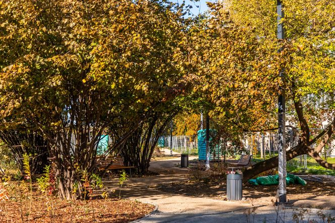 Park linearny na Służewcu w Warszawie pod koniec budowy