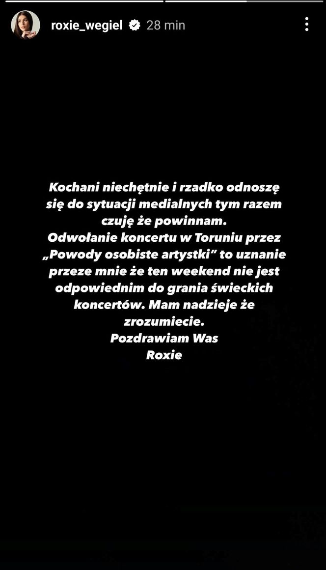 Roksana Węgiel wydała oświadczenie. To dlatego nagle odwołała koncert 