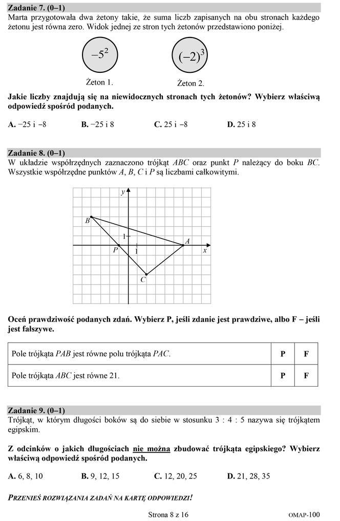 Egzamin ósmoklasisty 2020 matematyka