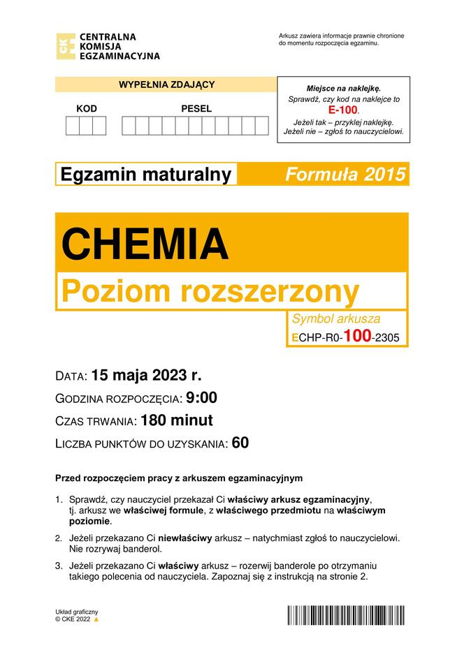 Matura 2023: chemia formuła 2015