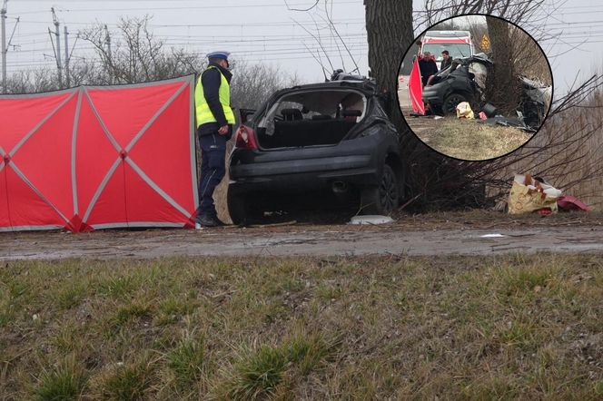 Poważny wypadek pod Warszawą. Malutki peugeot uderzył w drzewo. Nie żyją dwie osoby