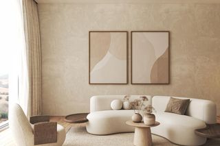 Minimalistyczny salon w japońsko-skandynawskiej estetyce. Meble i dodatki w stylu japandi