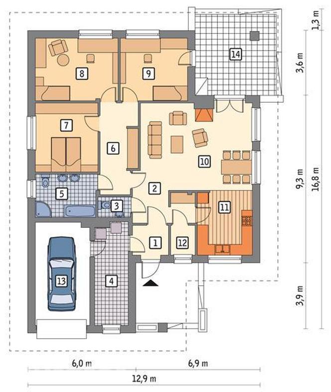 Projekt domu Przemyślany od Muratora - proponowany plan, układ pomieszczeń