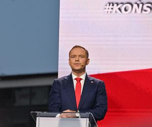 Karol Nawrocki na zorganizowanej przez telewizję Republika debacie przedwyborczej w Końskich
