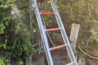 Nowy Sącz. Mały piesek wylądował w głębokiej studni. Strażacy musieli użyć technik alpinistycznych