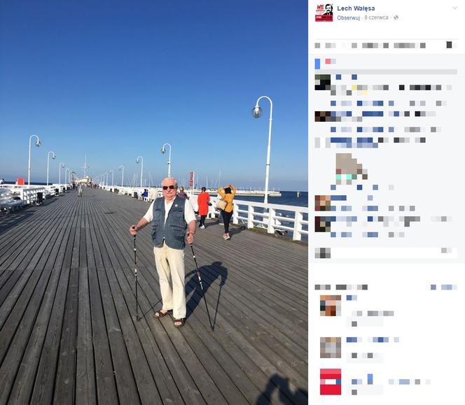 Wałęsa poczuł wakacje! Z kijkami ruszył na molo! [ZDJĘCIA]