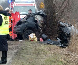 Poważny wypadek pod Warszawą. Malutki peugeot uderzył w drzewo. Nie żyją dwie osoby