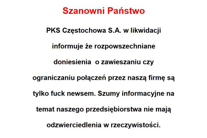 PKS Częstochowa zaliczył wulgarną wpadkę. Miał być fake news, a wyszedł fu.. news
