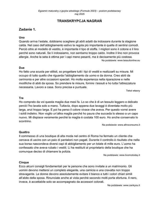 Matura 2025 włoski: ODPOWIEDZI do wszystkich zadań, gotowe rozwiązania matury z włoskiego - Formuła 2023 [7.05.2025]	