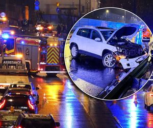 Karambol w Warszawie. 10 samochodów rozbitych, trasa całkowicie zablokowana