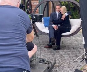 Barwy szczęścia na planie. Bruno (Lesław Żurek), Karolina (Marta Dąbrowska)