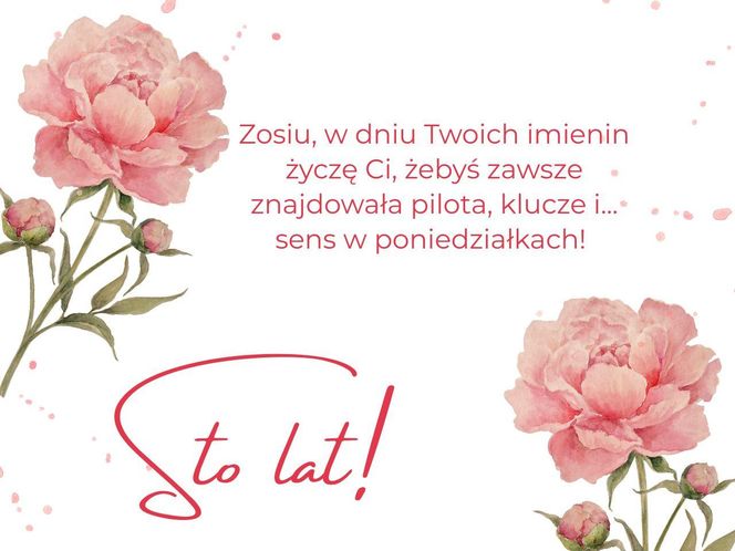 Kartka z życzeniami na imieniny Zosi
