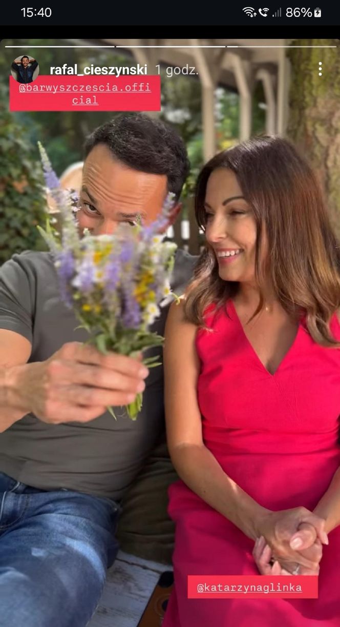 Barwy szczęścia nowy sezon. Rafał Cieszyński (Mariusz), Katarzyna Glinka (Kasia) na planie