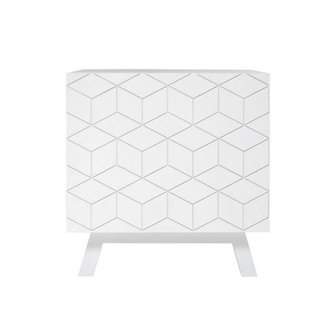 Biała komoda z efektem 3D do białej sypialni