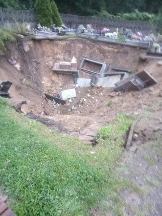 Pod cmentarzem zapadła się ziemia. Groby runęły do potężnego leju! Sceny grozy w Trzebini 
