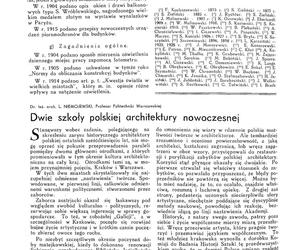 Lech Niemojewski, Dwie szkoły polskiej architektury nowoczesnej, „Przegląd Techniczny”, nr 26/1934