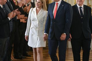  Marta Nawrocka w jasnej kreacji na Zamku Królewskim