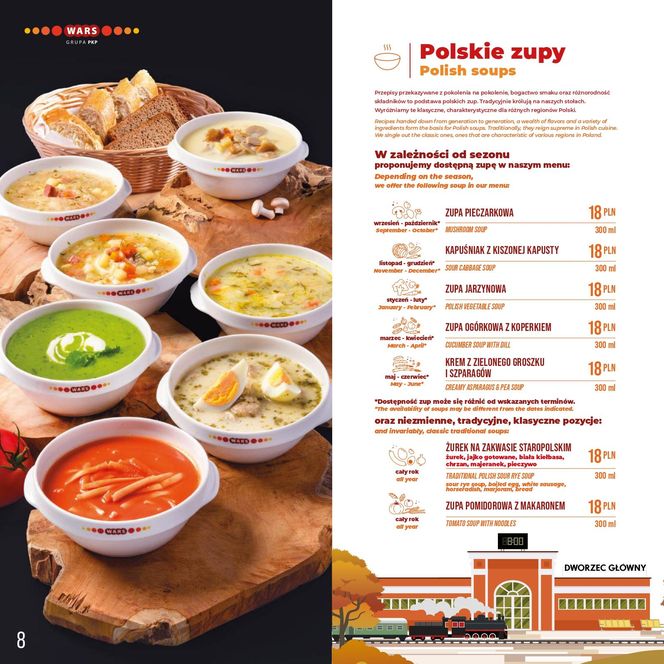 Menu w wagonie restauracyjnym Wars PKP Intercity