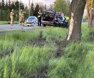 Reanimacja, dwie osoby walczą o życie. BMW roztrzaskało się o drzewo