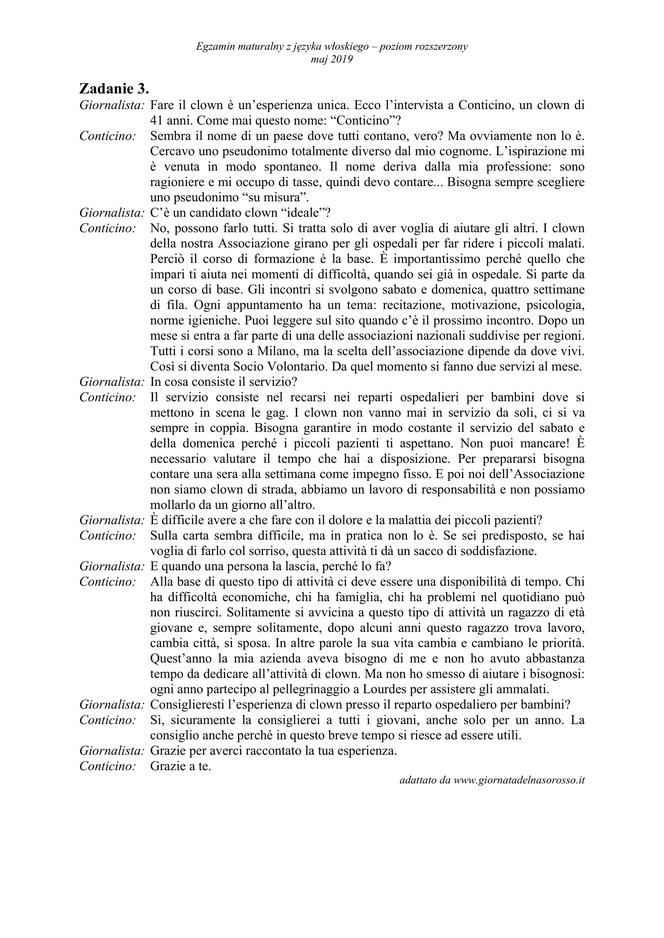 ARKUSZE CKE - Matura j. włoski - poziom rozszerzony 2019