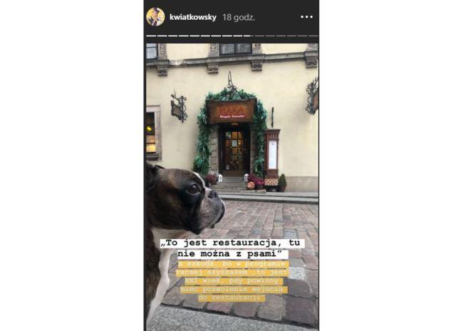 Dawid Kwiatkowski nie został wpuszczony z psem do restauracji