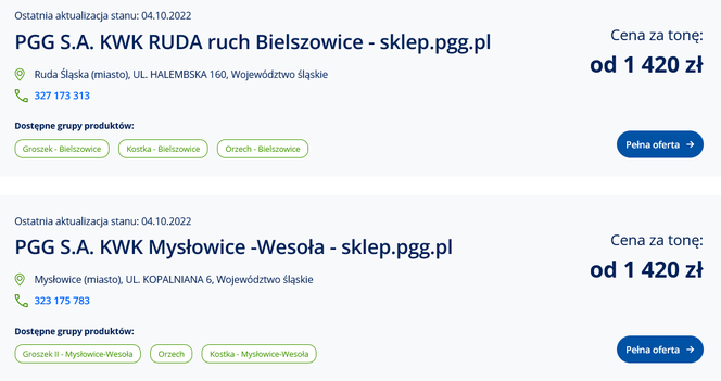 Ceny węgla ze strony cieplo.gov.pl