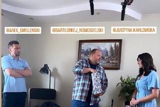 M jak miłość po wakacjach 2023. Gabrysia (Sara Lesiczka), Ola (Justyna Karłowska), Bartek (Arkadiusz Smoleński), Tadeusz (Bartłomiej Nowosielski) na planie