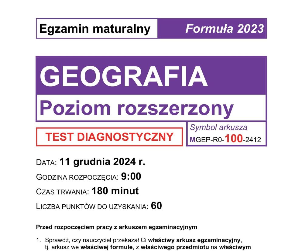 Matura próbna 2025: geografia. Arkusze CKE i odpowiedzi. Poziom rozszerzony [Formuła 2023]