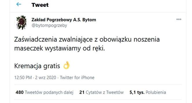 Osoby zaszczepione na COVID-19 przyjmujemy bez kolejki. Zakład Pogrzebowy A.S. Bytom znowu podbija internet zabawnymi wpisami [GALERIA]