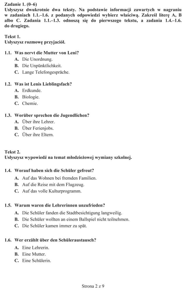 Próbny egzamin gimnazjalny 2013 - język niemiecki poziom rozszerzony