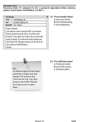 Egzamin gimnazjalny z języka niemieckiego, arkusze poziom podstawowy 6