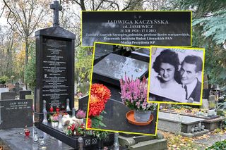 Groby rodziców Kaczyńskiego. Monumentalny pomnik matki widać z daleka, bo góruje nad innymi. Nagrobek ojca jest skromniejszy 