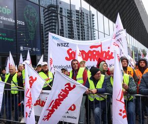 Protest Solidarności w Katowicach przed MCK. Chodzi o konferencję klimatyczną PRECOP