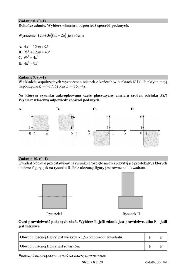 Egzamin ósmoklasisty 2019 - matematyka